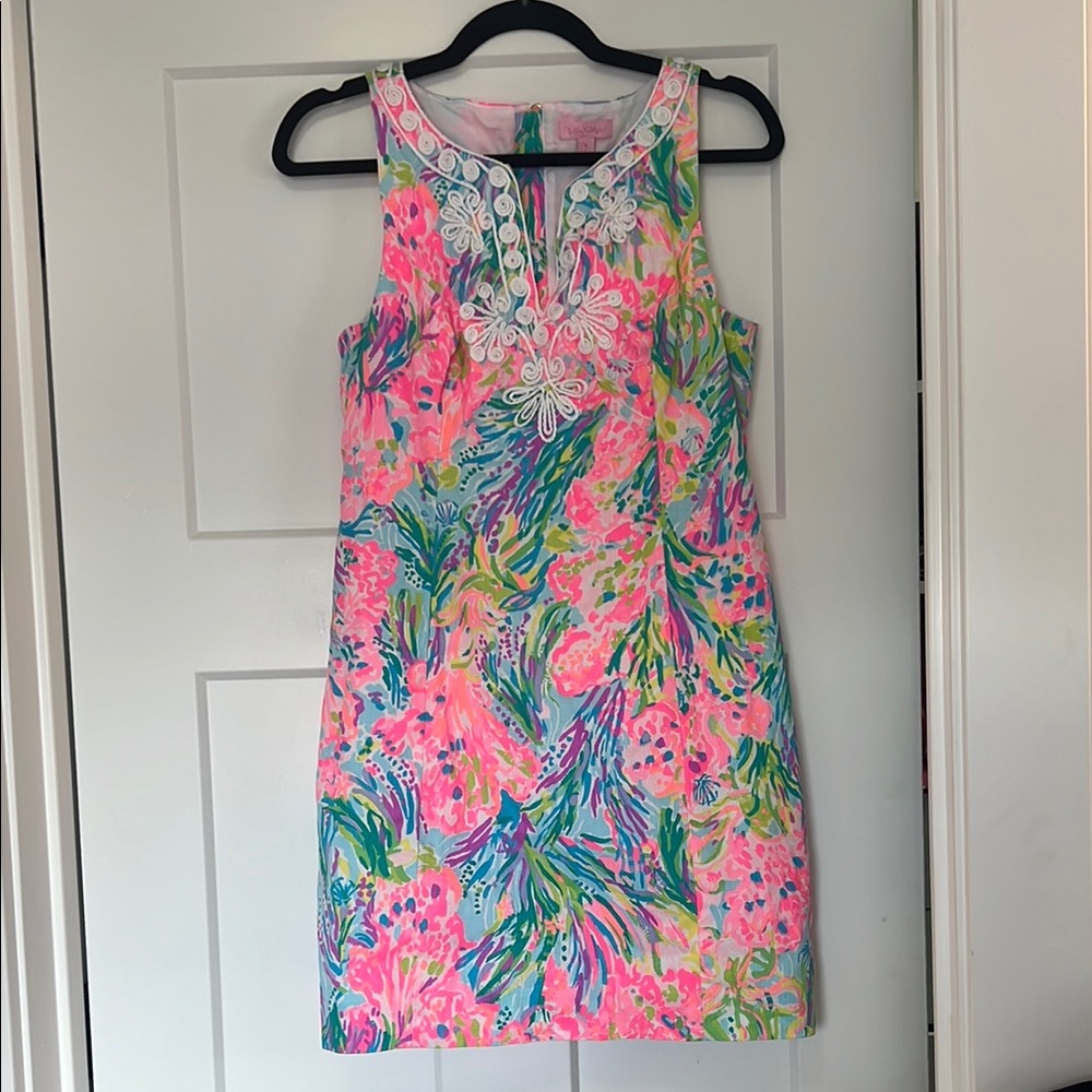 Lilly Pulitzer Gabby Fan Sea Pants Multi Corded Lace Detail Shift Dress
